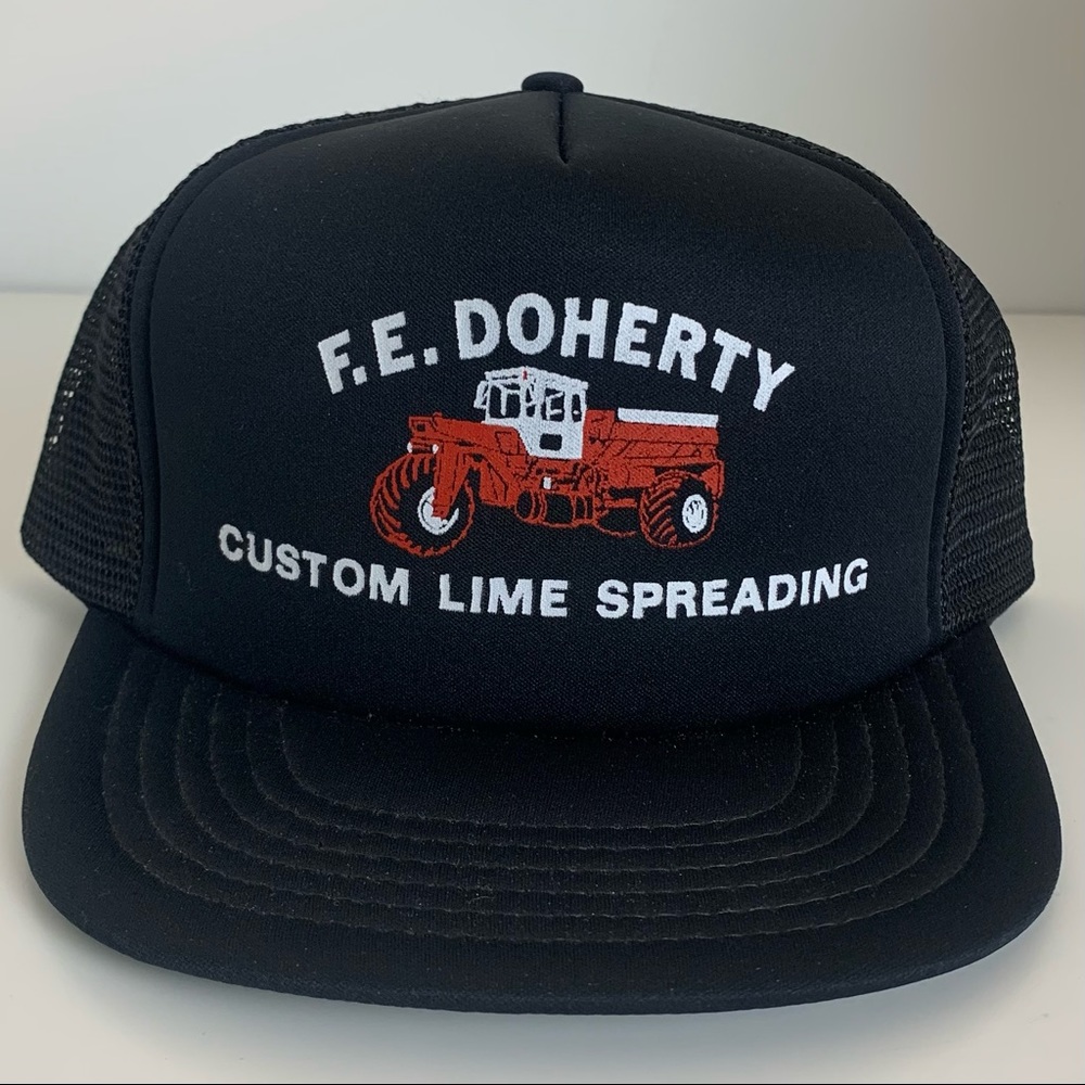 Vintage Trucker Hat F.E. Doherty Custom Lime Spreading Tractor